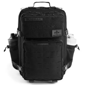 Taktischer Rucksack in Phantom Black, wasserdicht und extrem robust, ideal für Outdoor Aktivitäten wie Wandern, Camping und Gym, mit vielen praktischen Fächern und Taschen.