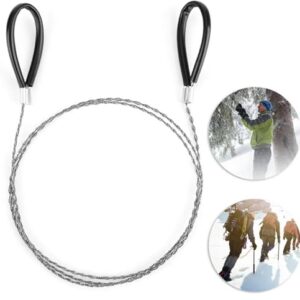 Taschensäge aus Edelstahl mit Schlaufen, 75 cm lang, ideal für Camping und Outdoor-Aktivitäten, zeigt schwarze Griffe für sicheren Halt.