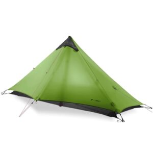 Ultraleichtes Zelt Telomat 3F Lanshan1 in leuchtendem Grün, ideal für Camping, Wandern und Klettern, stangenloses Design und wasserdichtes Material.