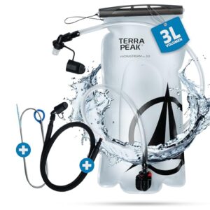 Terra Peak 3L Trinkblase mit Schlauch für Outdoor-Aktivitäten, BPA-frei und auslaufsicher, ideal für Wandern, Joggen und Radfahren.