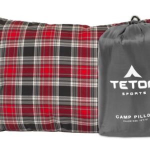 TETON Sports Camp-Kissen in grau mit kariertem Muster, ideal für Reisen und Camping, waschbar und leicht, Größe 30,5 x 45,7 cm.