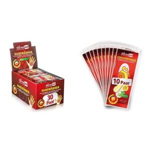 THERMOPAD Handwärmer und Sohlenwärmer Verpackung mit 30 Paar Wärmepads für Hände und 10 Paar Fußwärmepads, ideal für kalte Jahreszeiten und Outdoor-Aktivitäten.
