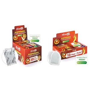 THERMOPAD Handwärmer und Zehenwärmer Set mit 30 Paar Handwärmepads für bis zu 12 Stunden Wärme und 10 Paar Zehenwärmepads für bis zu 8 Stunden Wärme in ansprechender Verpackung für kalte Tage.