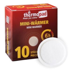 THERMOPAD Miniwärmer, 10er-Box mit 6 cm Durchmesser, selbstklebende Wärmepads für punktuelle Wärme bis zu 6 Stunden - ideal für Mützen und Handschuhe.