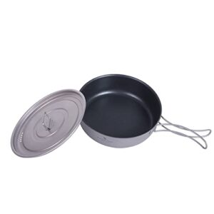 iBasingo 1000ml Titan Bratpfanne mit Deckel und klappbaren Griffen für Camping und Outdoor-Kochen, 19 cm Durchmesser, leicht und robust
