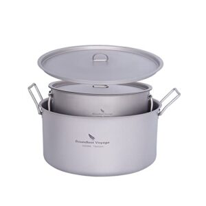 Hochwertiges Titan Camping Topf Set mit 2L und 5L Kapazität für Outdoor-Kochabenteuer, leicht und langlebig, ideal für Wandern und Picknicks.