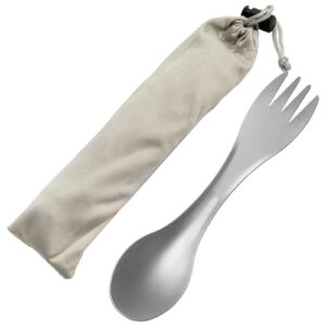 QEEYON Titan Löffel/Spork, multifunktionales 2-in-1 Besteck aus Titan, ideal für Camping und Outdoor-Aktivitäten, inklusive Aufbewahrungstasche.