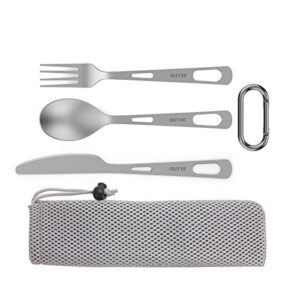 Titan Camping Utensilien Set mit Löffel, Gabel und Messer, ultraleicht und kompackt für Outdoor-Aktivitäten, inklusive praktischer Tasche.