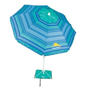 Farbenfroher 1,8 m Outdoor-Strandschirm mit mehrfarbigen diagonalen Streifen in Blau und Türkis, ideal für Strand- und Gartenanwendungen, stabil und stylish.