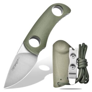 TONIFE Runer feststehendes Neck Knife in Grün mit 4,7 cm Full Tang-Klinge und Kydexscheide für Outdoor-Aktivitäten.