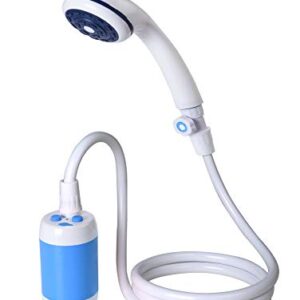 Tragbare Camping Dusche mit Duschkopf und Pumpe für Outdoor-Nutzung, wasserfest, mit kontrollierbarem Wasserfluss und 4800 mAh Akku.