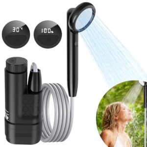 Tragbare Campingdusche mit Akku, Temperaturanzeige und Schlauch für Outdoor-Aktivitäten