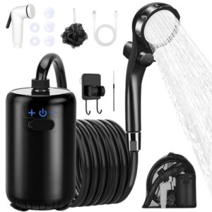 Tragbare Campingdusche mit Pumpe, 8000mAh Akku und LED-Anzeige, ideal für Outdoor Aktivitäten wie Camping und Wandern.