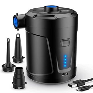 SUPPOU Elektrische Luftpumpe, tragbare Luftpumpe mit 5200 mAh, zum schnellen Aufpumpen und Entleeren von Luftmatratzen und Planschbecken, ausgestattet mit 3 Düsen und Überhitzungsschutz.