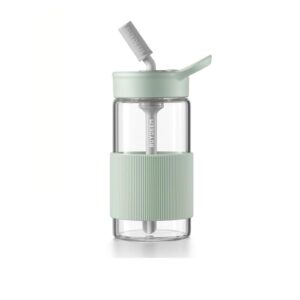 Tragbare Glas-Trinkhalmflasche mit 500 ml Fassungsvermögen in mintgrünem Design, ideal für unterwegs und umweltfreundlich.