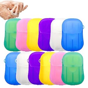 Set von 12 tragbaren Seifenflocken in verschiedenen Farben für hygienische Handreinigung unterwegs, ideal für Reisen, Camping und Outdoor-Aktivitäten.
