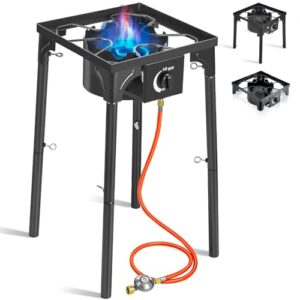 Tragbarer Gaskocher 10KW mit abnehmbaren Füßen, ideal für Camping und Outdoor-Aktivitäten, mit regulierbarem Brenner und robustem Gestell.