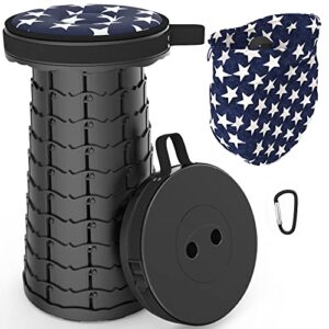 Tragbarer klappbarer Hocker im modernen Design, farblich abgestimmt in blau und weiß mit Sternenmuster, ideal für Outdoor Aktivitäten wie Camping, Angeln und Grillen.