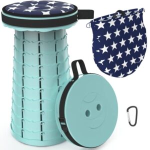 Tragbarer klapphocker in mintgrüner Farbe mit gepolsterter Sitzfläche, ideal für Camping, Wandern und Reisen. Inklusive Tragetasche und Karabinerhaken für einfachen Transport.