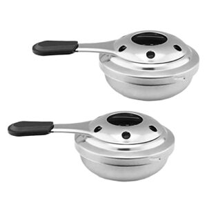 Set von zwei tragbaren Mini Alkoholkochern aus rostfreiem Stahl für Outdoor-Aktivitäten, ideal zum Kochen von Tee, Kaffee und Heißgetränken.