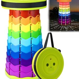 DeeprBling Tragbarer Teleskophocker mit verstellbarer Höhe, LED-Beleuchtung und klappbarem Design für Camping, Angeln und Gartenaktivitäten.