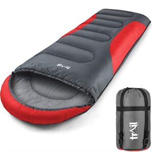 Trail-Alpin-Schlafsack mit Kapuze in Rot und Grau, 250 g leicht, ideal für 3 Jahreszeiten, inklusive Kompressionssack für einfachen Transport.