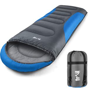 Trail-Alpin-Schlafsack mit Kapuze in Blau, 250 g, 3-Jahreszeiten-Schlafsack leicht und kompaktes Packmaß, ideal für Outdoor-Aktivitäten.