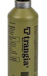 Trangia Brennstoffflasche 0,5 l in Olivgrün, ideal für Outdoor-Aktivitäten wie Camping und Wandern, mit sicherem Verschluss und robustem Design.