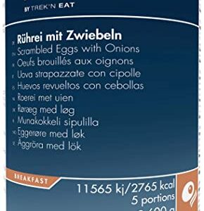 TREK'N EAT Rührei mit Zwiebeln in einer robusten Dose für Notfallnahrung, ideal für Camping und Outdoor-Aktivitäten.
