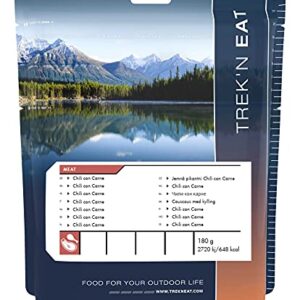Trek'n Eat Chili con Carne Verpackung für Outdoor Adventures, nahrhaft und einfach zuzubereiten.