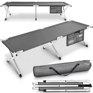 TRESKO XXL Campingbett Feldbett in Grau, Klappbett mit stabiler Metallkonstruktion, ideal für Camping, Festivals und als Gästebett, Maße 210 x 72 x 45 cm, Belastbarkeit bis 150 kg
