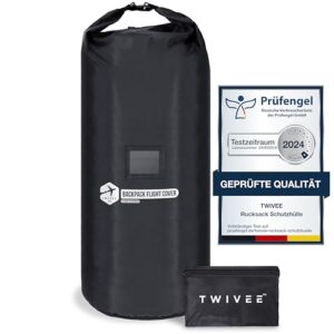 TWIVEE 2 in 1 Rucksack Schutzhülle und Regenschutz für Reisende - flexible Größe von 60 bis 110 Litern, hochwertiger Schutz mit Sichtfenster und Dokumententasche.