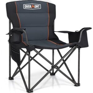 Overmont Übergroßer Klappbarer Campingstuhl mit hoher Rückenlehne und integrierter Kühltasche, ideal für Garten, Strand und Camping, bis zu 204 kg belastbar.