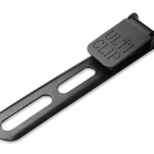 Schwarzer Ulticlip Unisex Slim 3.3, ideal für das sichere Tragen von Messer- und Waffenholstern am Hosenbund oder Taschensaum, mit robustem Ganzstahl-Design und kompakten Maßen von 8,5 cm.