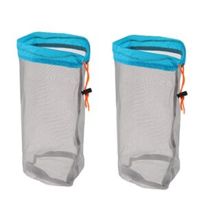 Zwei aufrechte, rechteckige Ultra-Stuff Sack Aufbewahrungsbeutel aus transparentem Mesh-Material in Himmelblau mit orangenen Kordeln, ideal für Camping, Sport und Reisen.