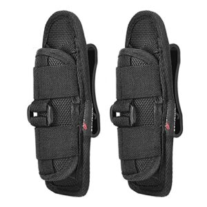 Zwei schwarze Taschenlampenholster aus strapazierfähigem Nylon mit 360 Grad drehbarem Gürtelclip, ideal zur sicheren Aufbewahrung von Taschenlampen.