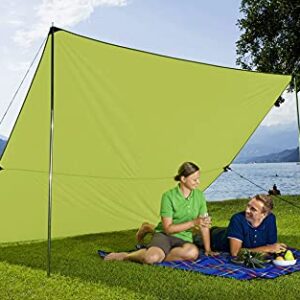 BERGER Ultraleicht Tarp 3x3m als Sonnensegel über einem Picknick am Wasser, bietet Schatten und Schutz vor Sonne, ideal für Camping und Outdoor-Aktivitäten.