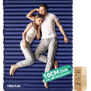 Ultraleichte aufblasbare Doppel-Isomatte für 2 Personen in Navyblau, ideal für Camping und Outdoor-Aktivitäten, mit 10 cm Dicke und innovativem Design für Komfort und Unterstützung.