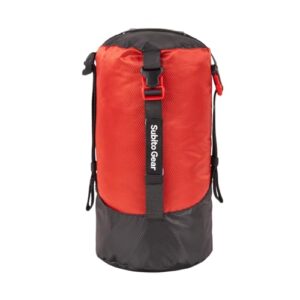 Ultraleichter Kompressionssack in Rot mit Schwarz, ideal für Camping, Outdoor und Rucksackreisen, bietet 40% mehr Stauraum.