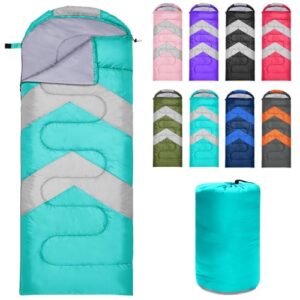 Zusentee Schlafsack in Türkis und Grau, ideal für Outdoor Aktivitäten wie Camping, Wandern und Reisen, mit halbrunder Kapuze und durchgehendem Reißverschluss.