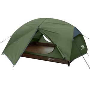 Ultraleichtes Camping Zelt für 2 Personen in olivgrün mit zwei Türen, ideal für Outdoor-Aktivitäten wie Wandern und Bergsteigen, leicht aufzubauen und wasserdicht.