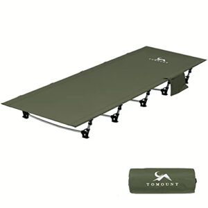 Ultraleichtes klappbares Feldbett in grün, ideal für Camping und Outdoor-Aktivitäten, mit stabilen Gestellen und packbarem Design.