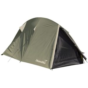 Ultraleichtes Trekkingzelt Hemus 2 Sleeper in olivgrün, ideal für Camping und Outdoor-Aktivitäten, zeigt das Design mit gewölbter Decke und zwei Eingängen.