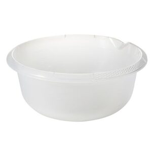 Transparente 9-Liter Universal-Schüssel mit Ausguss und Anti-Rutsch-Griffen, ideal für Küche und Haushalt. Durchmesser 36 cm, vielseitig einsetzbar.