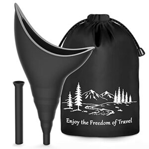 Wiederverwendbare Pinkelhilfe für Frauen, ergonomischer Silikon-Trichter für Camping und Reisen, inklusive Aufbewahrungsbeutel mit Bergmotiv.