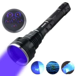 VASTFIRE 395NM Schwarzlicht Taschenlampe, 60W wiederaufladbar, mit ergonomischem Design, geeignet für UV-Anwendungen wie Hygienekontrolle und Mineralientrocknung.