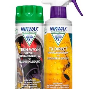 VAUDE Nikwax Tech Wash und TX.Direct Spray, 2x300ml, Pflegeprodukte für Funktionskleidung zur Reinigung und Imprägnierung.