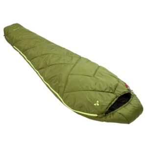 VAUDE Sioux 400 II Syn Schlafsack in Avocado-Farbe, körperbetont mit Konturkapuze und seitlichem Reißverschluss, ideal für Outdoor-Abenteuer.
