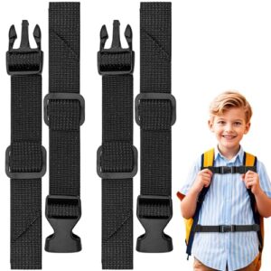 Zwei verstellbare Brustgurte für Rucksäcke, ideal für Kinder, zum Joggen, Wandern und Schulgebrauch, aus strapazierfähigem Nylon in Schwarz.