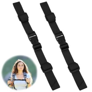 Zwei verstellbare schwarze Brustgurte für Rucksäcke, gefertigt aus strapazierfähigem Material, ideal für Outdoor-Aktivitäten wie Joggen, Wandern und Reisen.